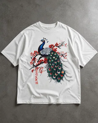 Oriental Peacock Blossom Oversized Tshirt